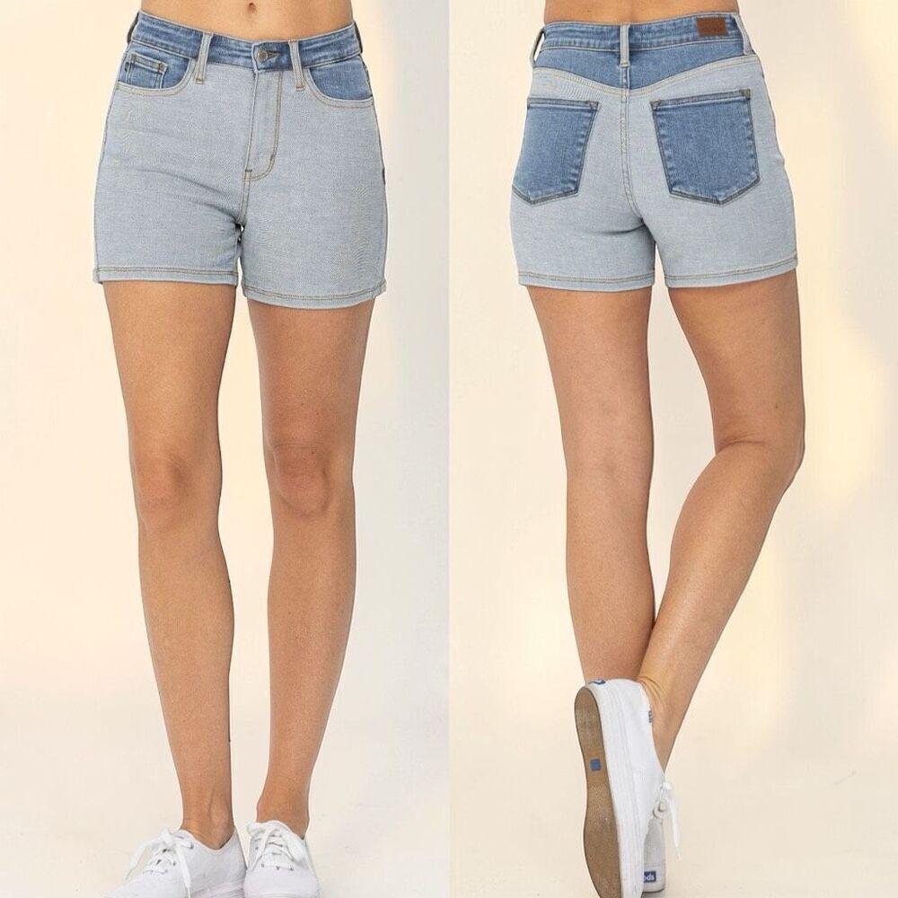 Judy Blue Jean Shorts | High Waist Color Block | Stretch Denim | NWT